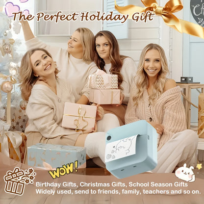 (Blue）Inkless Sticker Printer Mini Thermal Printer with Roll Thermal Paper, Wireless Pocket Printer, Smart Portable Receipt Printer for Photos, Diaries, Notes, and Preparation Work.