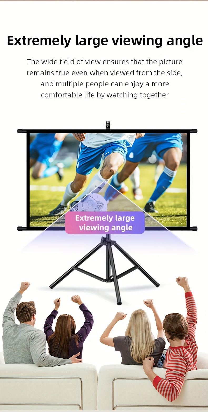 120in Portable and mobile projection screen with tripod stand, 16:9 HD format, suitable for home theater and indoor wall mounting. Made of polyester fabric, easy to set up and use. Ideal for office presentations and home entertainment, ready to use right