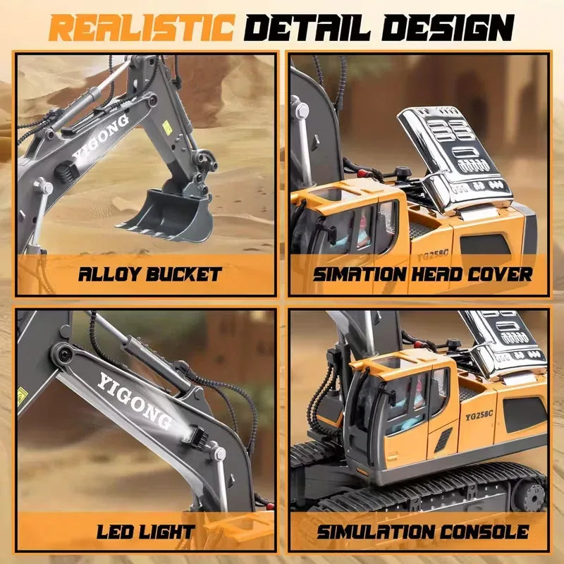 Mini Excavator Toy with Remote & App Control, High-Tech 11-Channel Alloy & Plastic Engineering Vehicle, Fun Toy for Men, Perfect Gift for Kids. - Mekamart Australia