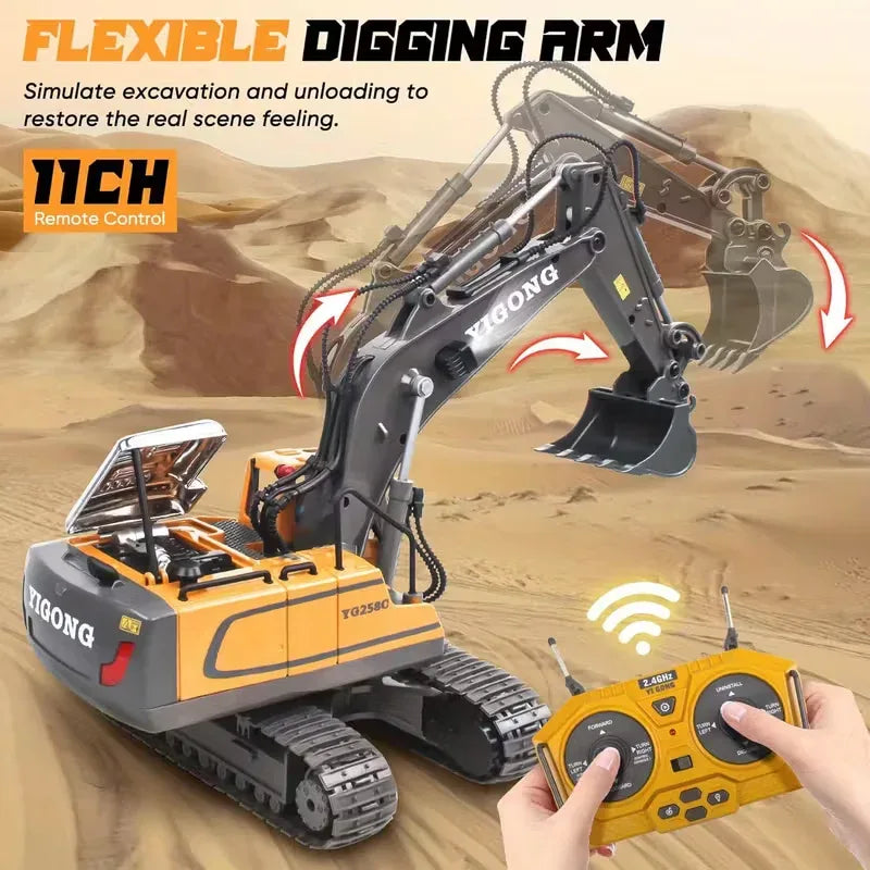 Mini Excavator Toy with Remote & App Control, High-Tech 11-Channel Alloy & Plastic Engineering Vehicle, Fun Toy for Men, Perfect Gift for Kids. - Mekamart Australia