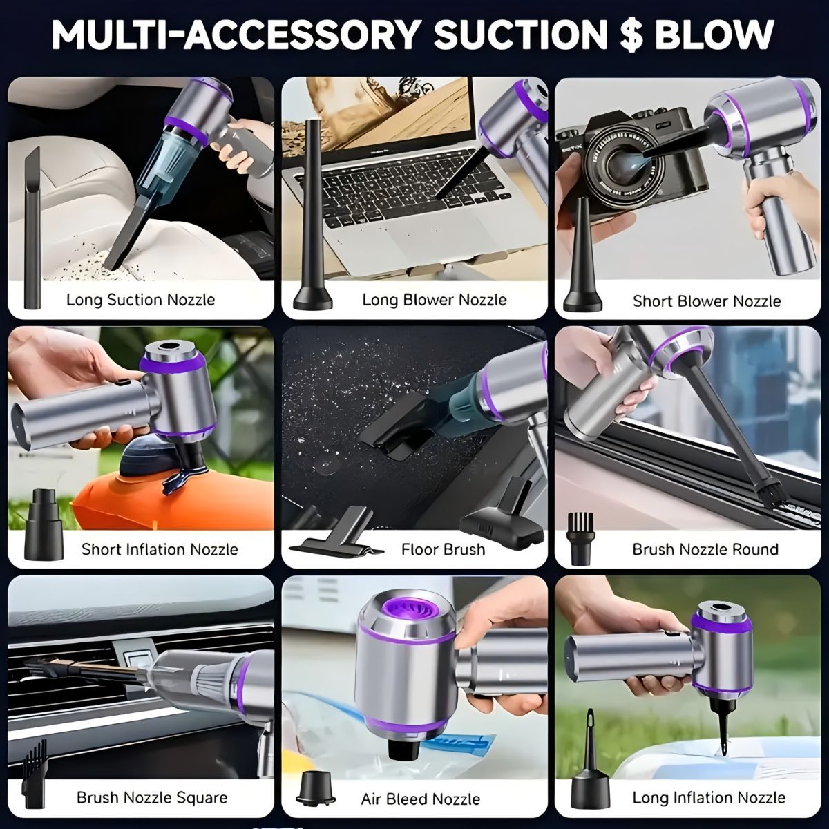 Portable Wireless Vacuum Cleaner 20000PA Vacuum 4-In-1 Vacuum Hand-Held - Purple - Size Brush - less motor with three - gear adjustment and power display