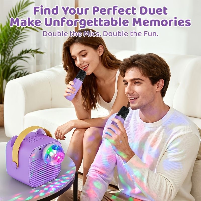 Mini Cat Ear Karaoke Machine Wireless Microphones USB Rechargeable RGB Party - Barbie pink - Size 01
