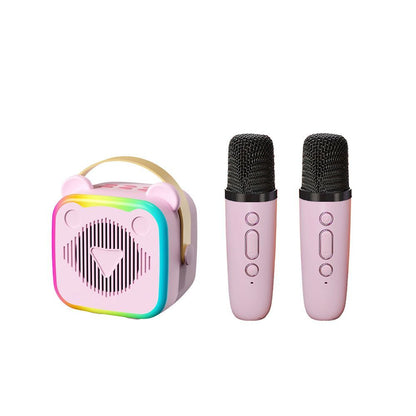 Mini Cat Ear Karaoke Machine Wireless Microphones USB Rechargeable RGB Party - Pink - Size 01