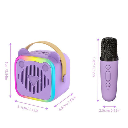 Mini Cat Ear Karaoke Machine Wireless Microphones USB Rechargeable RGB Party - Pink - Size 01