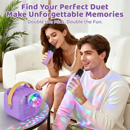 Mini Cat Ear Karaoke Machine Wireless Microphones USB Rechargeable RGB Party - Pink - Size 01