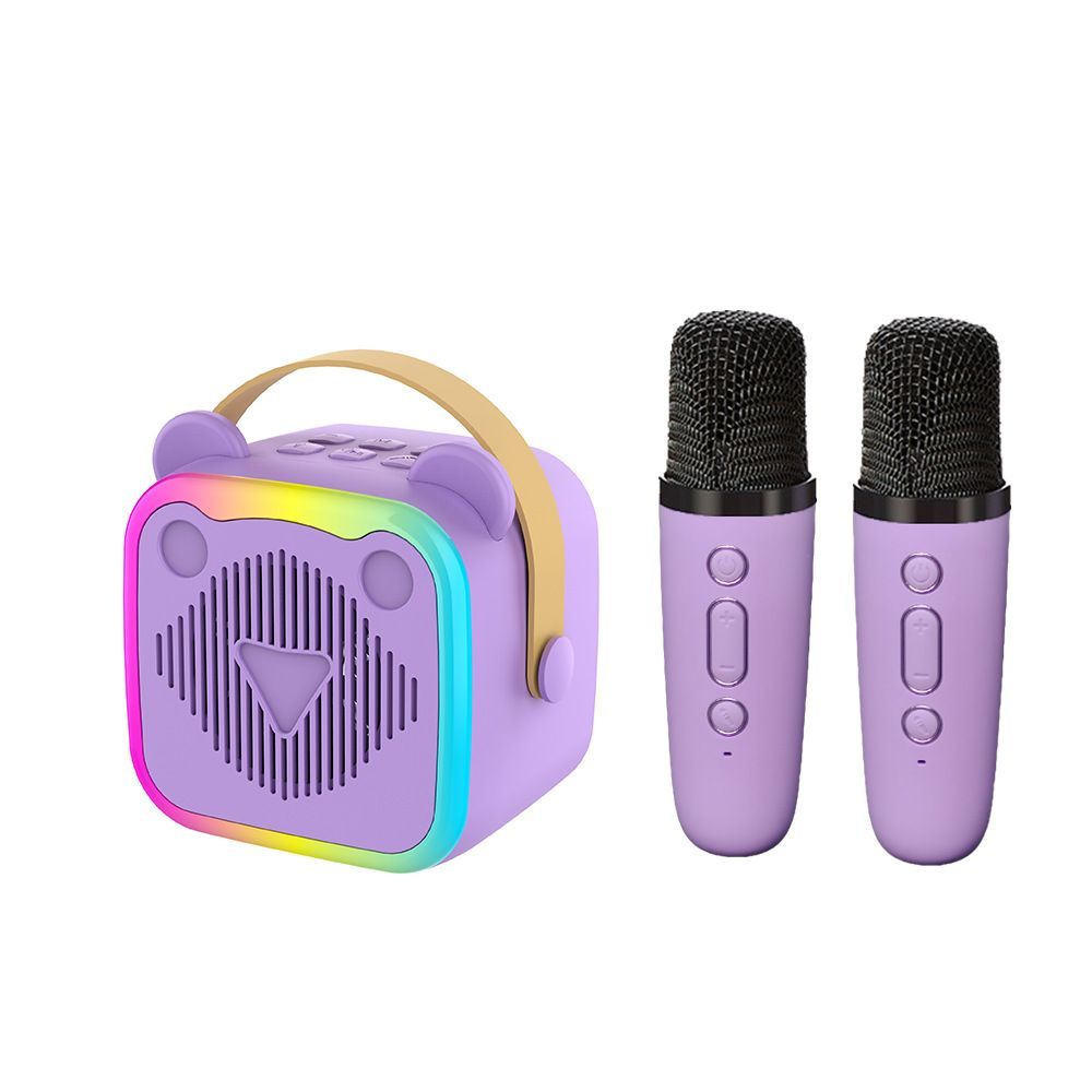 Mini Cat Ear Karaoke Machine Wireless Microphones USB Rechargeable RGB Party - Purple - Size 01