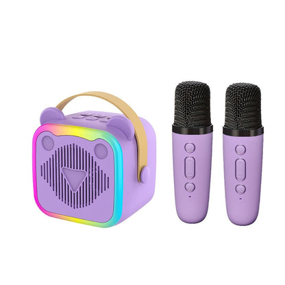 Mini Cat Ear Karaoke Machine Wireless Microphones USB Rechargeable RGB Party - Purple - Size 01