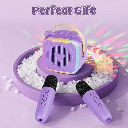Mini Cat Ear Karaoke Machine Wireless Microphones USB Rechargeable RGB Party - Purple - Size 01