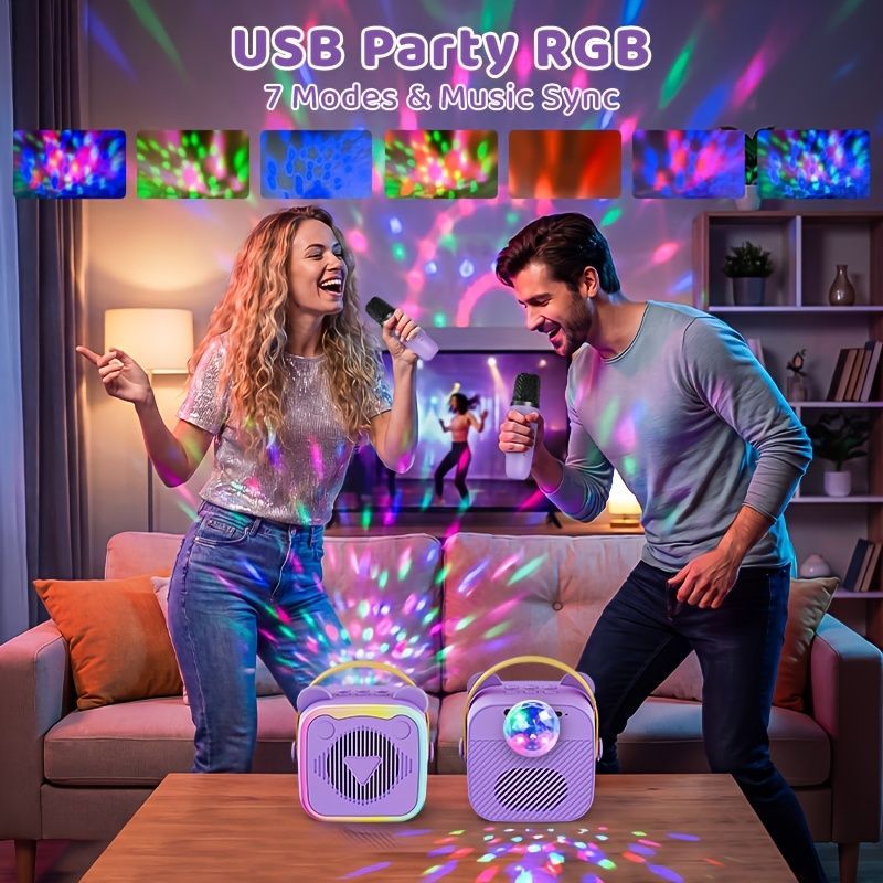 Mini Cat Ear Karaoke Machine Wireless Microphones USB Rechargeable RGB Party - Purple - Size 01