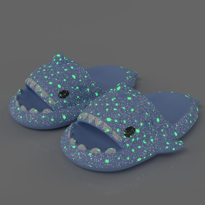 Ladies Shark Slippers Glowing Glitter Slippers Quick-Dry Slippers Non-Slip EVA - Blue - Size 44
