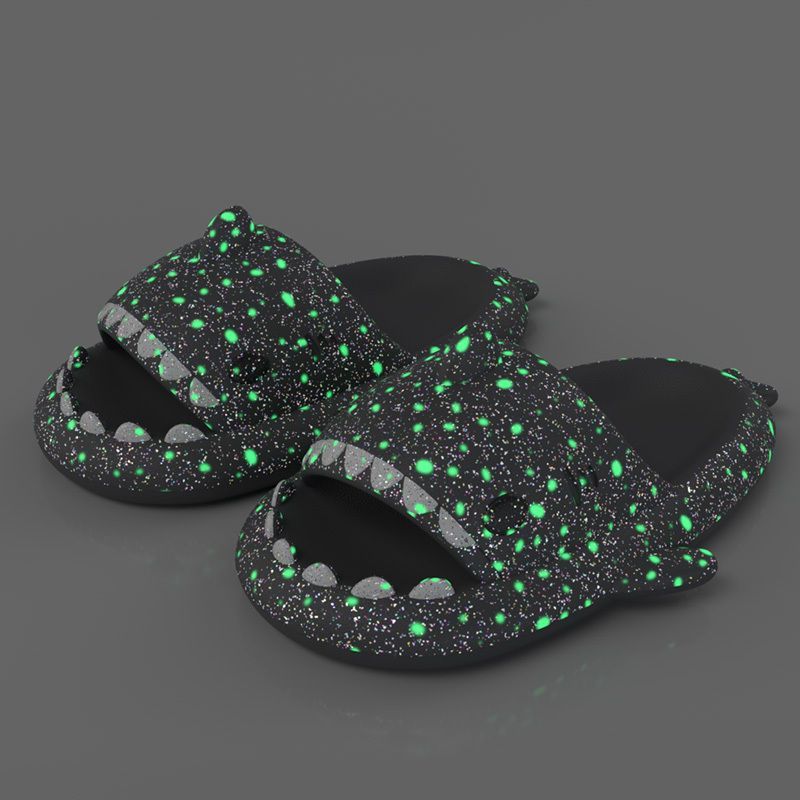 Ladies Shark Slippers Glowing Glitter Slippers Quick-Dry Slippers Non-Slip EVA - Blue - Size 44