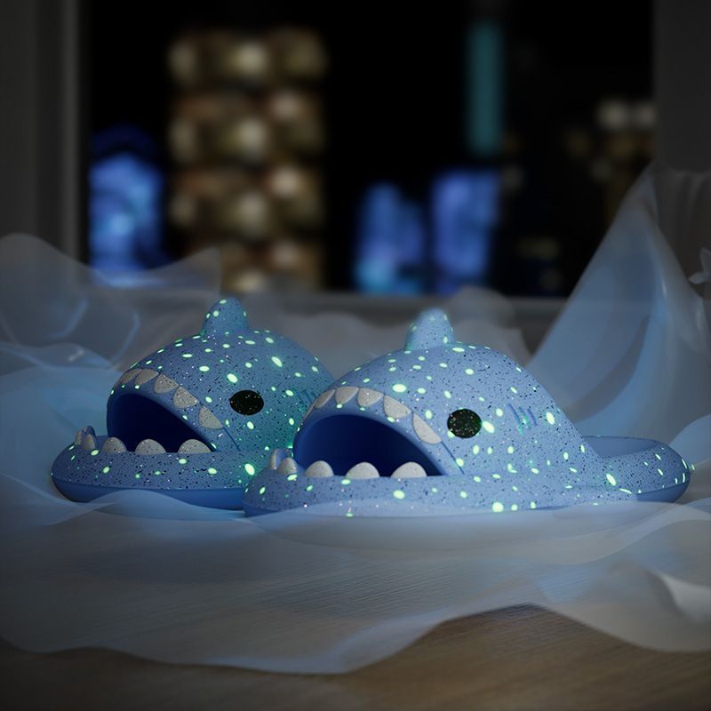 Ladies Shark Slippers Glowing Glitter Slippers Quick-Dry Slippers Non-Slip EVA - Blue - Size 45