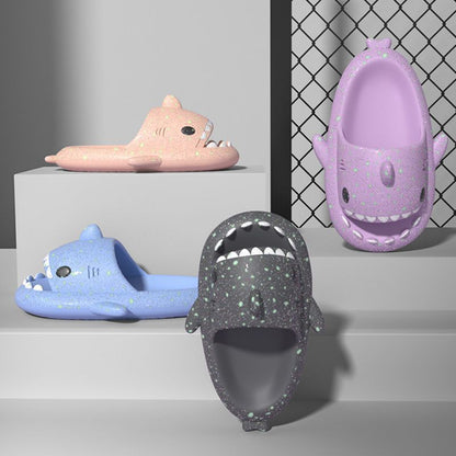 Ladies Shark Slippers Glowing Glitter Slippers Quick-Dry Slippers Non-Slip EVA - Blue - Size 45