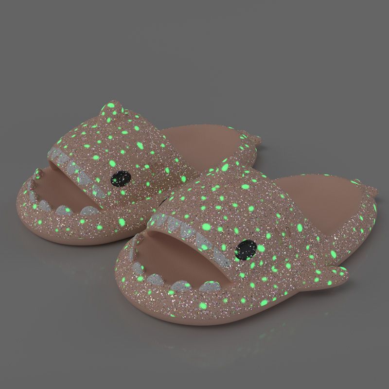 Ladies Shark Slippers Glowing Glitter Slippers Quick-Dry Slippers Non-Slip EVA - Pink - Size 44