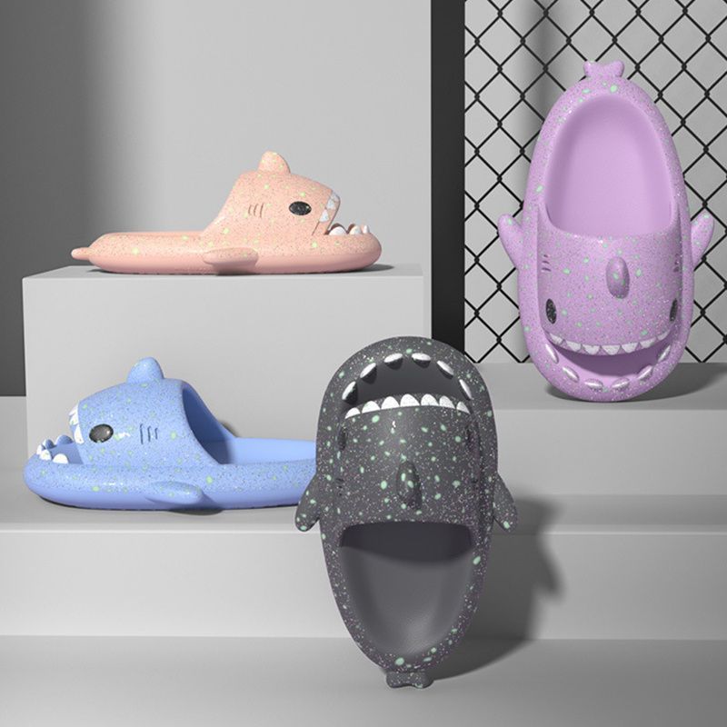 Ladies Shark Slippers Glowing Glitter Slippers Quick-Dry Slippers Non-Slip EVA - Purple - Size 45