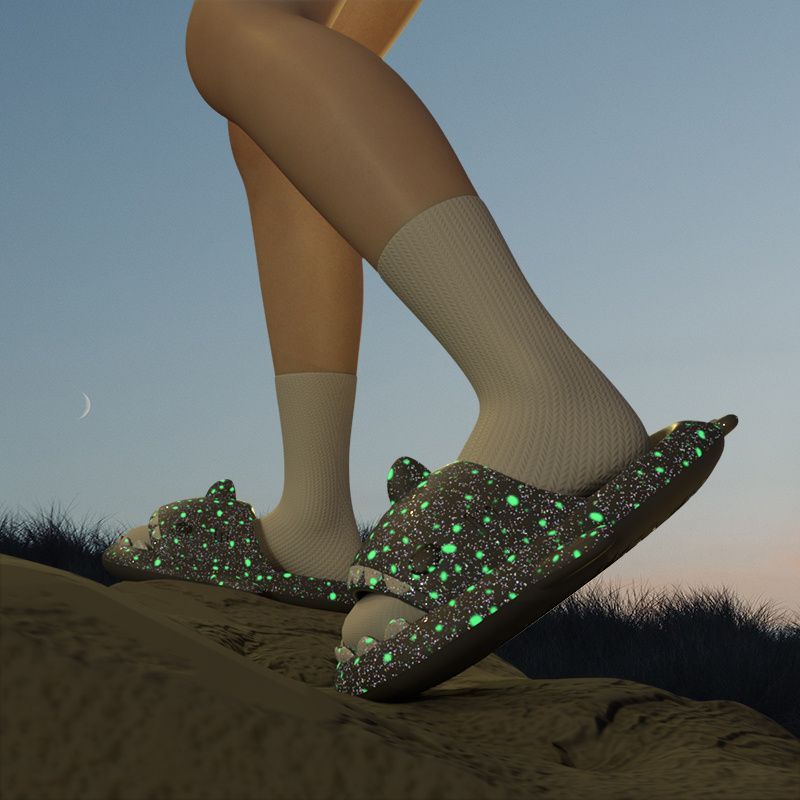 Ladies Shark Slippers Glowing Glitter Slippers Quick-Dry Slippers Non-Slip EVA - Purple - Size 45