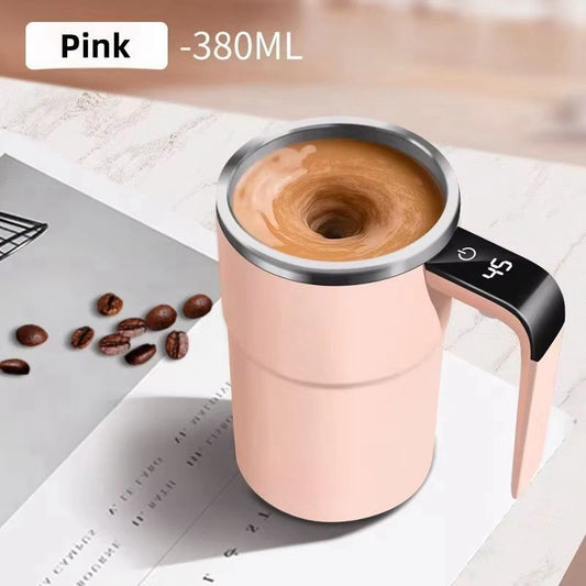 Self-Stirring Coffee Mug Automatic Stir Mug LED Temperature Mug Rechargeable - Pink - Size 380ML