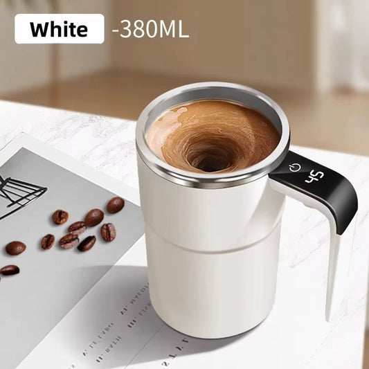 Self-Stirring Coffee Mug Automatic Stir Mug LED Temperature Mug Rechargeable - White - Size 380ML