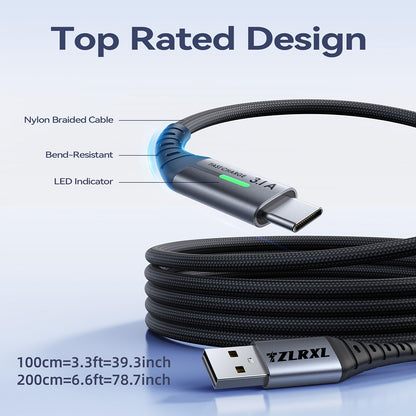 Pink Black 240W Type-C Cable Super Fast Charging 2M Data Cable Pink Charging Cable Durable