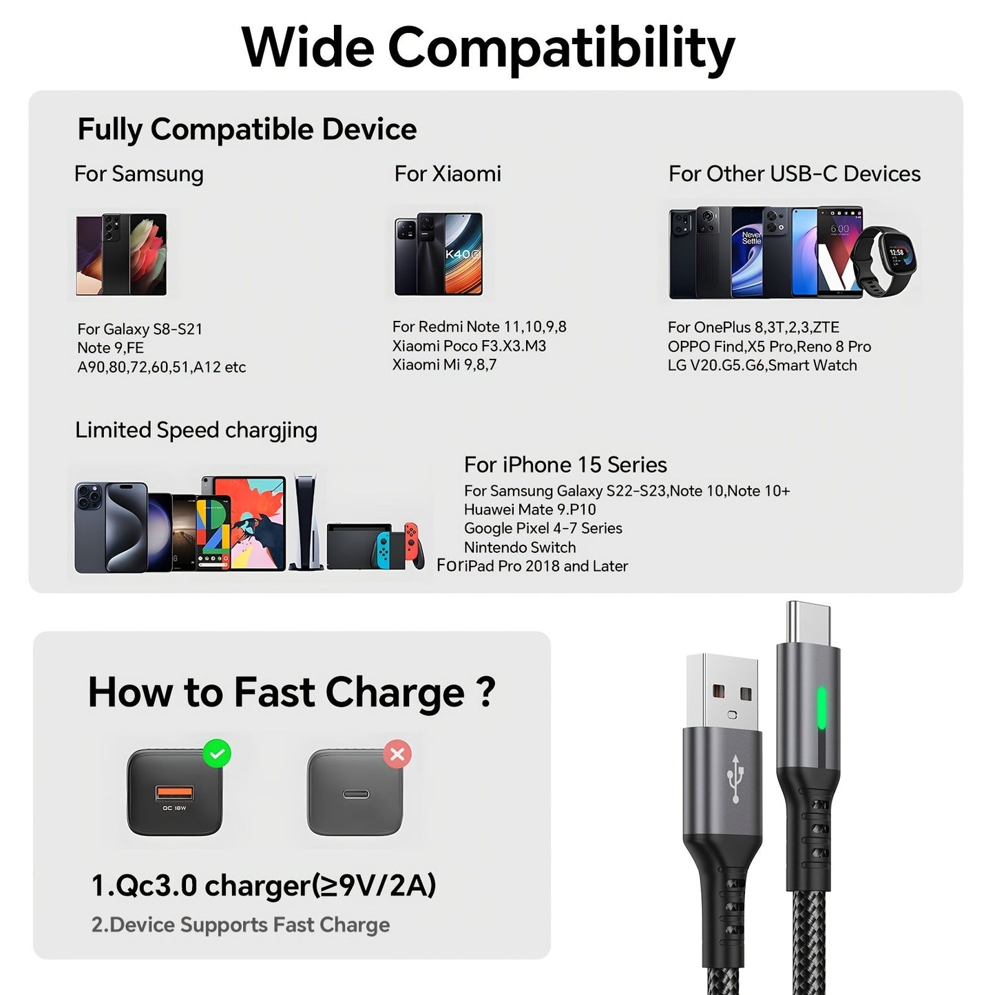 Black 240W Type-C Cable Super Fast Charging Cable 2m Data Cable Durable Charging