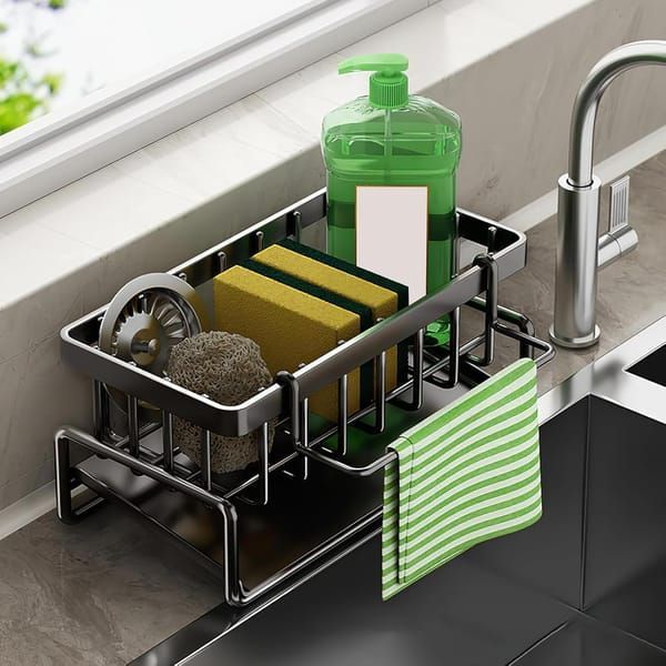 Black Sink Side Storage Rack Kitchen Sink Organiser Space Saving Kitchen Rack Under