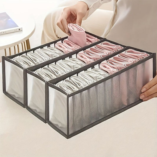 3-Piece Mesh Socks, Underwear & Belt Organizer – Nylon Drawer Dividers, 7 Compartments