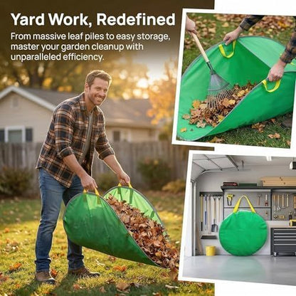140*80cm Leaf Collector,Extra Large Portable Pop Up Leaf Bags, Foldable Leaf Pick Up Tools, Reusable Yard Garden Bags for Leaves Lawn Trash - Green