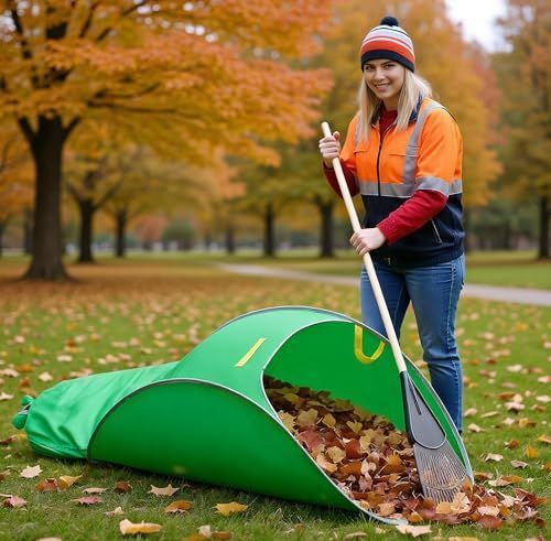 140*80cm Leaf Collector,Extra Large Portable Pop Up Leaf Bags, Foldable Leaf Pick Up Tools, Reusable Yard Garden Bags for Leaves Lawn Trash - Green