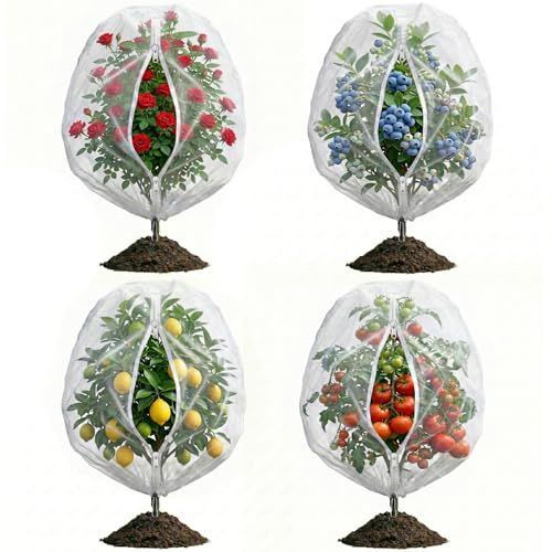 8.2x6Ft Garden Bird Netting for Plant and Fruit Tree Protection,4 Pack Garden Netting with Zipper & Drawstring,Mosquito Net Pest Barrier for Blueberry Bushes Tomato Fruit Tree and Plants - White - Size 8.2x6Ft