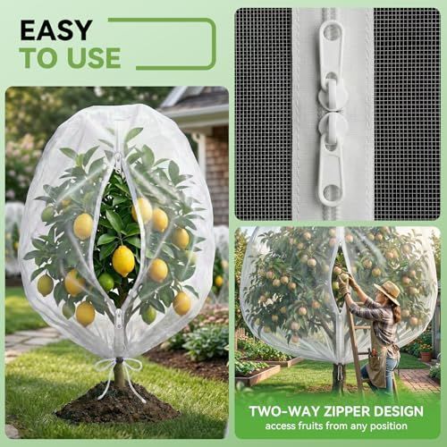 8.2x6Ft Garden Bird Netting for Plant and Fruit Tree Protection,4 Pack Garden Netting with Zipper & Drawstring,Mosquito Net Pest Barrier for Blueberry Bushes Tomato Fruit Tree and Plants - White - Size 8.2x6Ft
