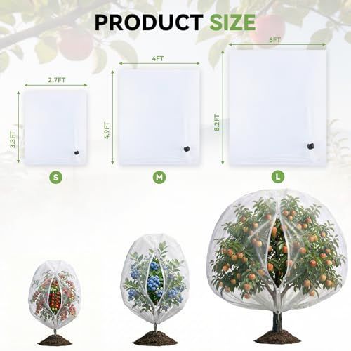 8.2x6Ft Garden Bird Netting for Plant and Fruit Tree Protection,4 Pack Garden Netting with Zipper & Drawstring,Mosquito Net Pest Barrier for Blueberry Bushes Tomato Fruit Tree and Plants - White - Size 8.2x6Ft