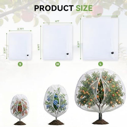 8.2x6Ft Garden Bird Netting for Plant and Fruit Tree Protection,4 Pack Garden Netting with Zipper & Drawstring,Mosquito Net Pest Barrier for Blueberry Bushes Tomato Fruit Tree and Plants - White - Size 8.2x6Ft