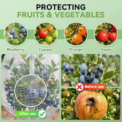 8.2x6Ft Garden Bird Netting for Plant and Fruit Tree Protection,4 Pack Garden Netting with Zipper & Drawstring,Mosquito Net Pest Barrier for Blueberry Bushes Tomato Fruit Tree and Plants - White - Size 8.2x6Ft