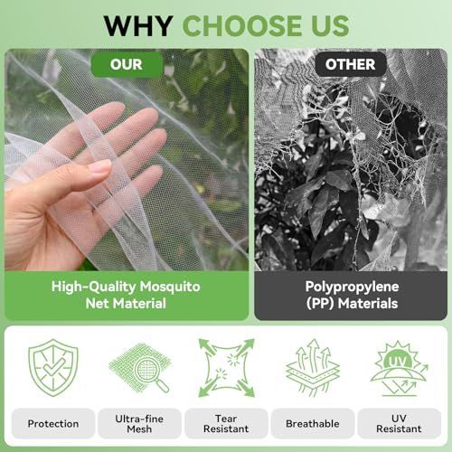 8.2x6Ft Garden Bird Netting for Plant and Fruit Tree Protection,4 Pack Garden Netting with Zipper & Drawstring,Mosquito Net Pest Barrier for Blueberry Bushes Tomato Fruit Tree and Plants - White - Size 8.2x6Ft