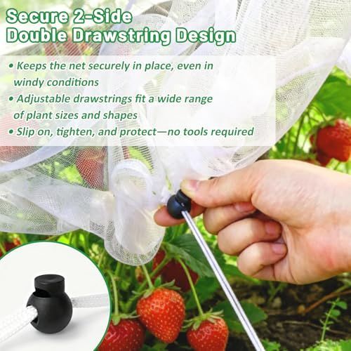 120*45*40cm(L*W*H) 2 Pack Garden Netting for Raised Beds, Ultra Fine Mesh Bird Netting Raised Garden Bed Cover, Plant Covers Pest Barrier Screen with Drawstring for Vegetables Fruits Flowers Protection - White
