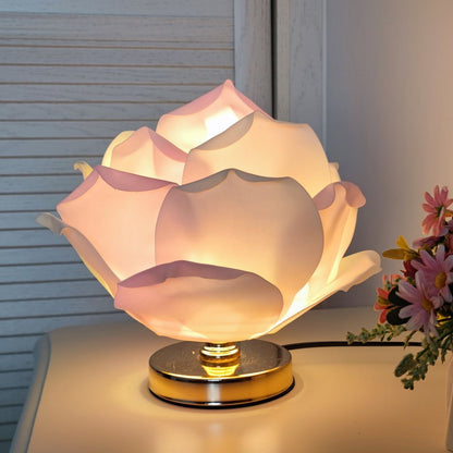 Dimmable Rose Shape Table Lamp - Romantic Floral Ambient Light with Metal Base for Bedroom, Living Room, and Lover Girlfriend Gift Wedding Anniversary Occasions - Pink - Size 15.7x11Inches