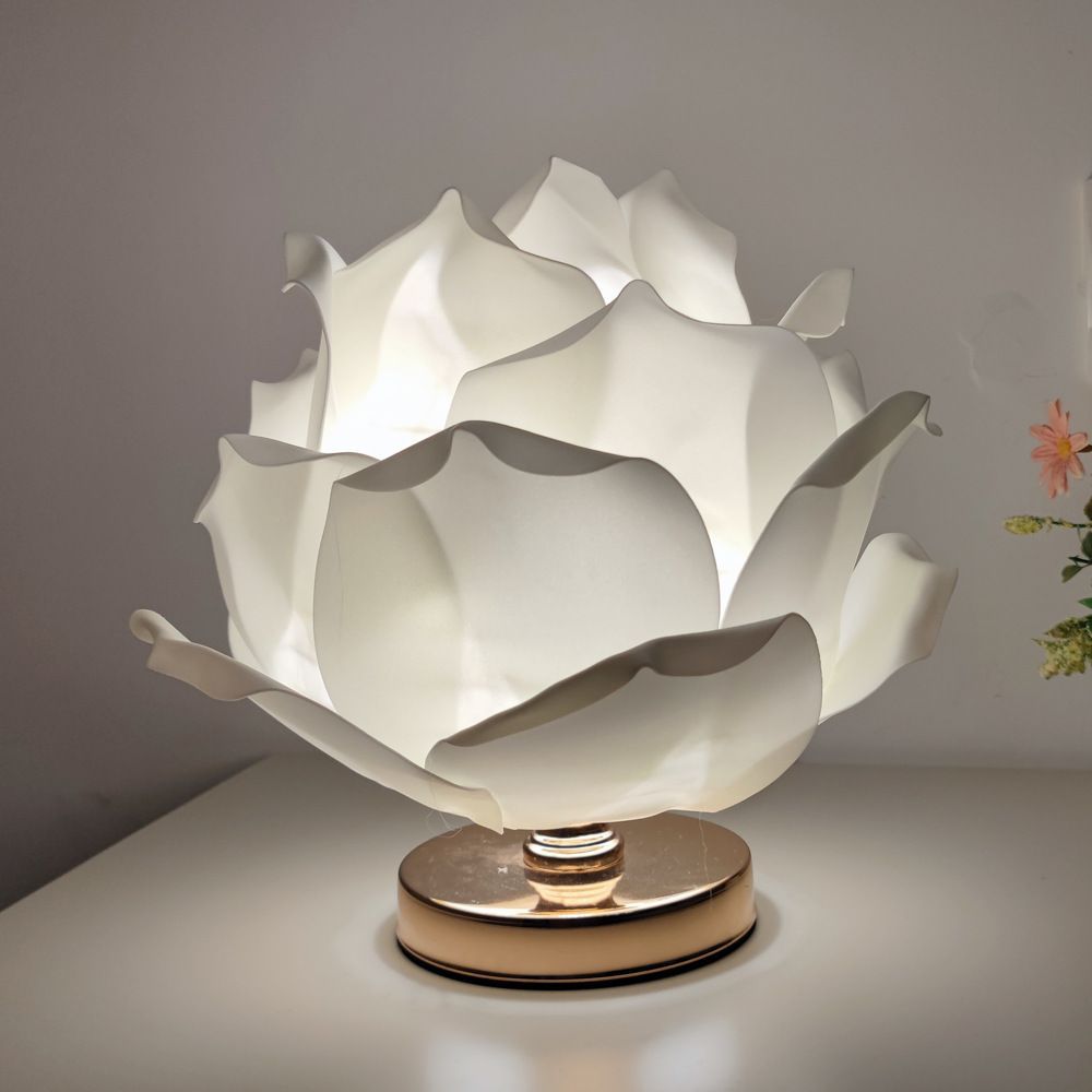 Dimmable Rose Shape Table Lamp - Romantic Floral Ambient Light with Metal Base for Bedroom, Living Room, and Lover Girlfriend Gift Wedding Anniversary Occasions - Pink - Size 15.7x11Inches