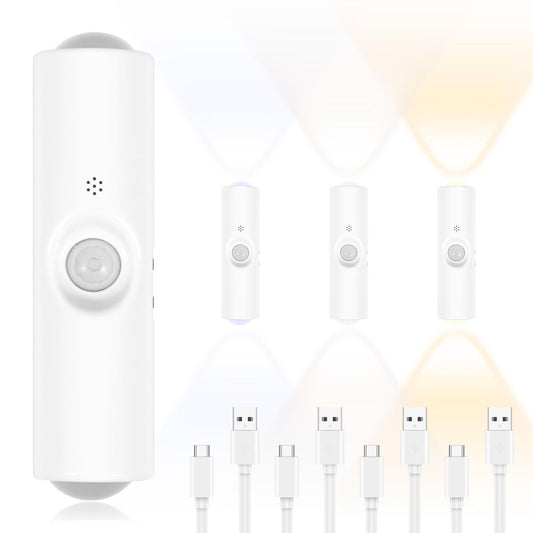4-Pack Motion Sensor Ambient Light, Rechargeable Dynamic Smart LED Wall Lamp, Magnetic Mount, Multi Color Changing Motion Sensor Wall Sconce for Stairs, Wardrobe, Cabinet RGB 7 Colors - White - Size 10cm