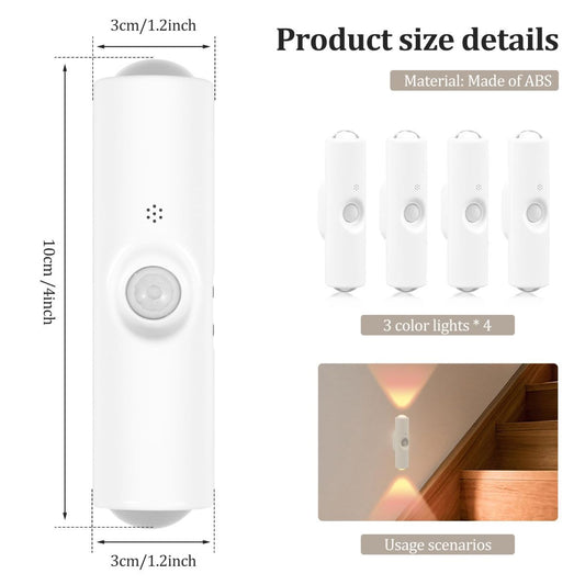 4-Pack Motion Sensor Ambient Light, Rechargeable Dynamic Smart LED Wall Lamp, Magnetic Mount, Multi Color Changing Motion Sensor Wall Sconce for Stairs, Wardrobe, Cabinet RGB 7 Colors - White - Size 10cm