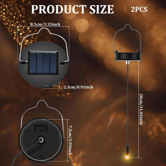 Solar Light Replacement Tops - Waterproof Solar Lantern Lid Parts with Rechargeable Battery AA 600mAh for Outdoor Hanging Lanterns, Garden, Yard, Patio, Lamp DIY Decorations - Warm Light - Size 2-Pack