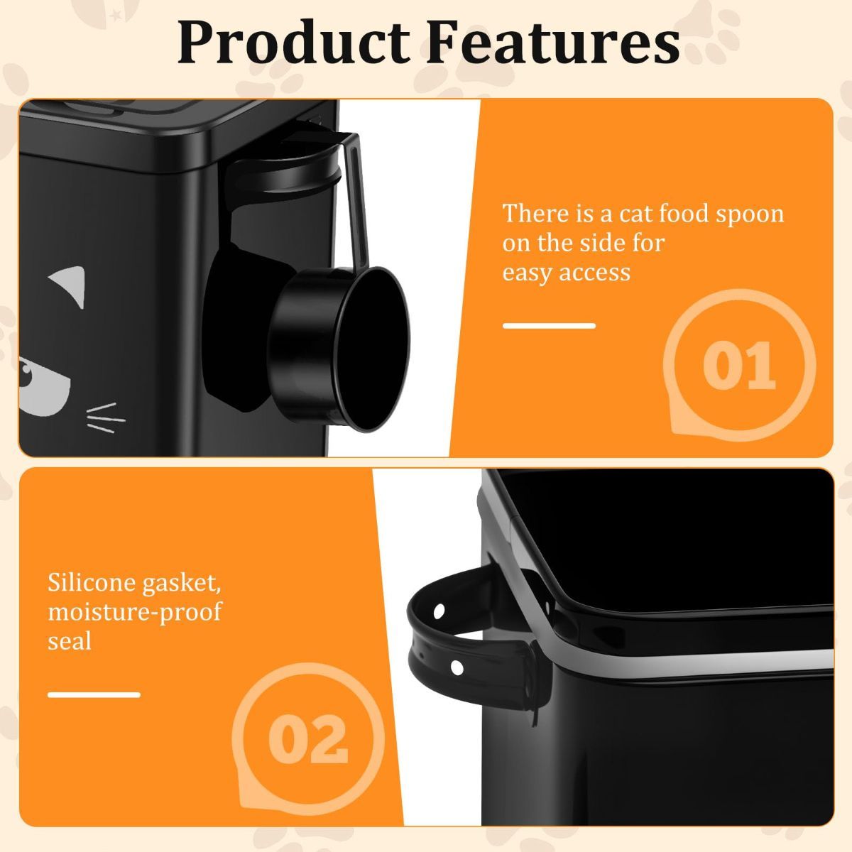 Cat Food Storage Container, 6L/202OZ Large Capacity Pet Food Storage Bin with Airtight Lid and Scoop, Metal Pet Storage Bucket, Portable Cute Cat Treat Container for Home Travels