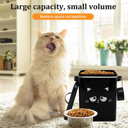 Cat Food Storage Container, 6L/202OZ Large Capacity Pet Food Storage Bin with Airtight Lid and Scoop, Metal Pet Storage Bucket, Portable Cute Cat Treat Container for Home Travels