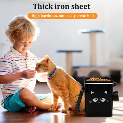 Cat Food Storage Container, 6L/202OZ Large Capacity Pet Food Storage Bin with Airtight Lid and Scoop, Metal Pet Storage Bucket, Portable Cute Cat Treat Container for Home Travels
