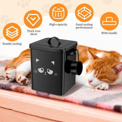 Cat Food Storage Container, 6L/202OZ Large Capacity Pet Food Storage Bin with Airtight Lid and Scoop, Metal Pet Storage Bucket, Portable Cute Cat Treat Container for Home Travels