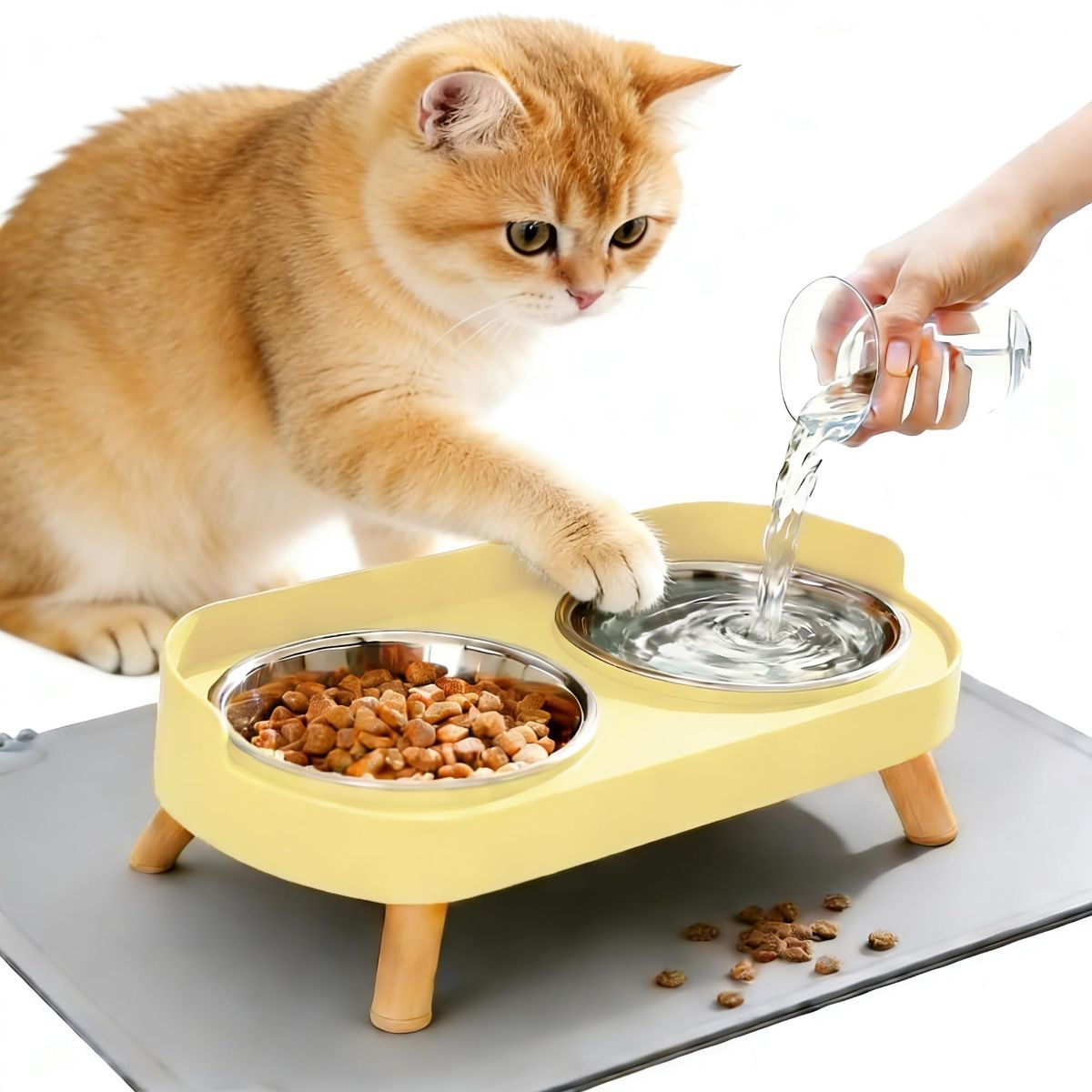 Cat Feeder Elevated Cat Feeder Dual-Bowl Cat Feeder Cat Food Bowl Cat Water