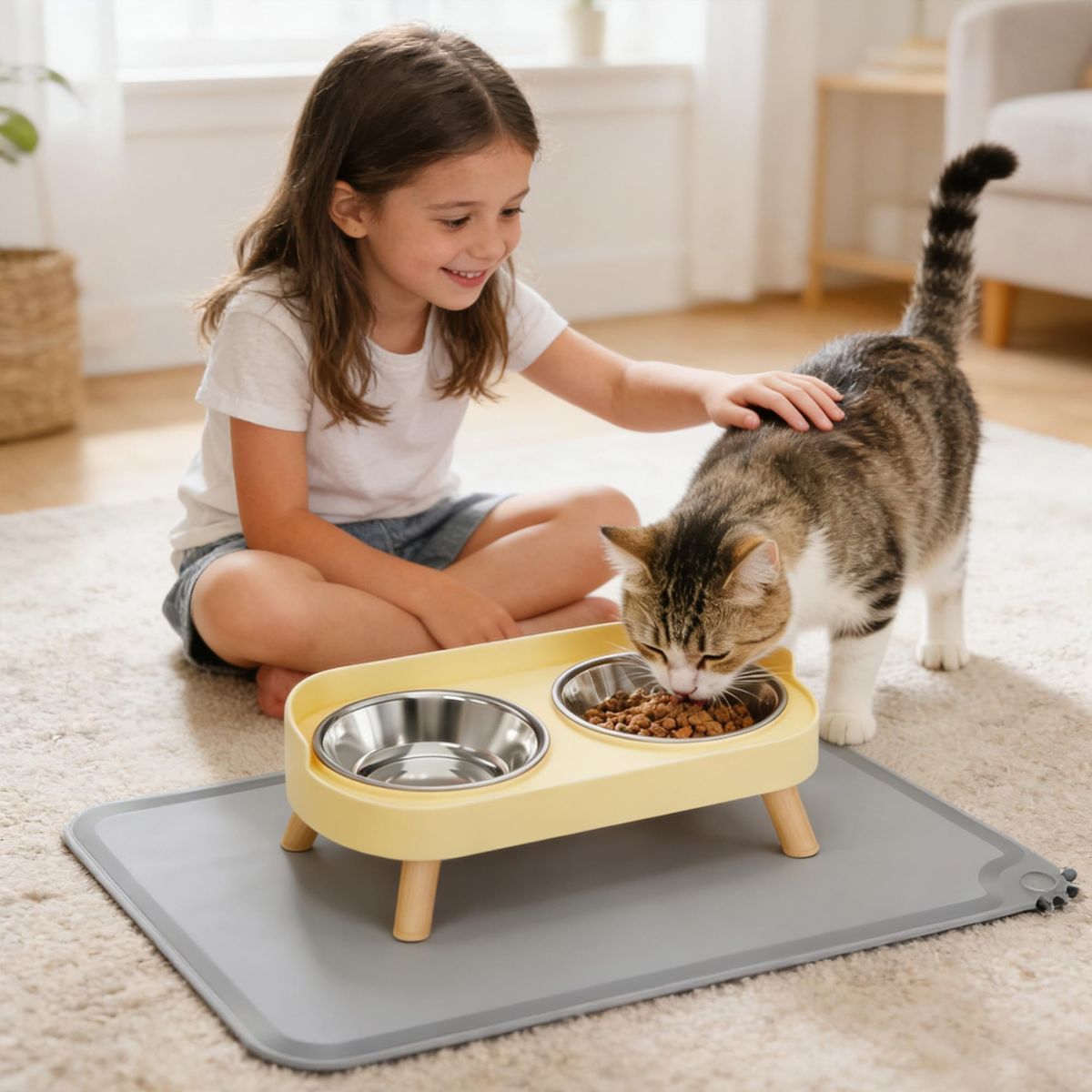 Cat Feeder Elevated Cat Feeder Dual-Bowl Cat Feeder Cat Food Bowl Cat Water
