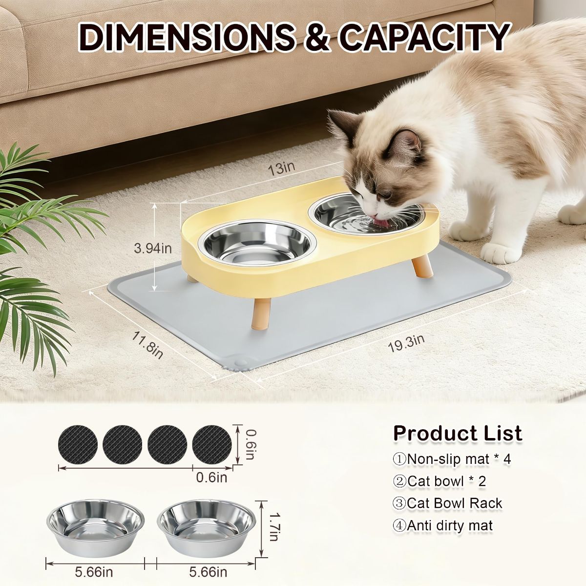 Cat Feeder Elevated Cat Feeder Dual-Bowl Cat Feeder Cat Food Bowl Cat Water