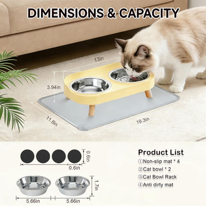 Cat Feeder Elevated Cat Feeder Dual-Bowl Cat Feeder Cat Food Bowl Cat Water