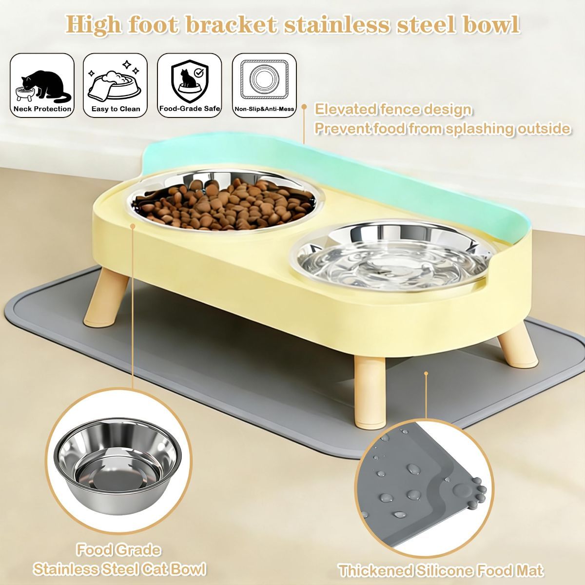 Cat Feeder Elevated Cat Feeder Dual-Bowl Cat Feeder Cat Food Bowl Cat Water