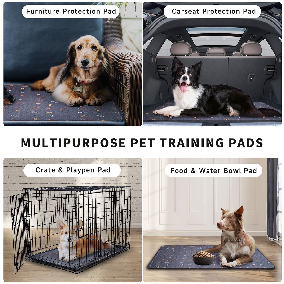 2-Pack Reusable Dog Urine Pads Dog Pee Pads Absorbent Dog Pads Dog Training Pads - Dark Gray / 48in*60in